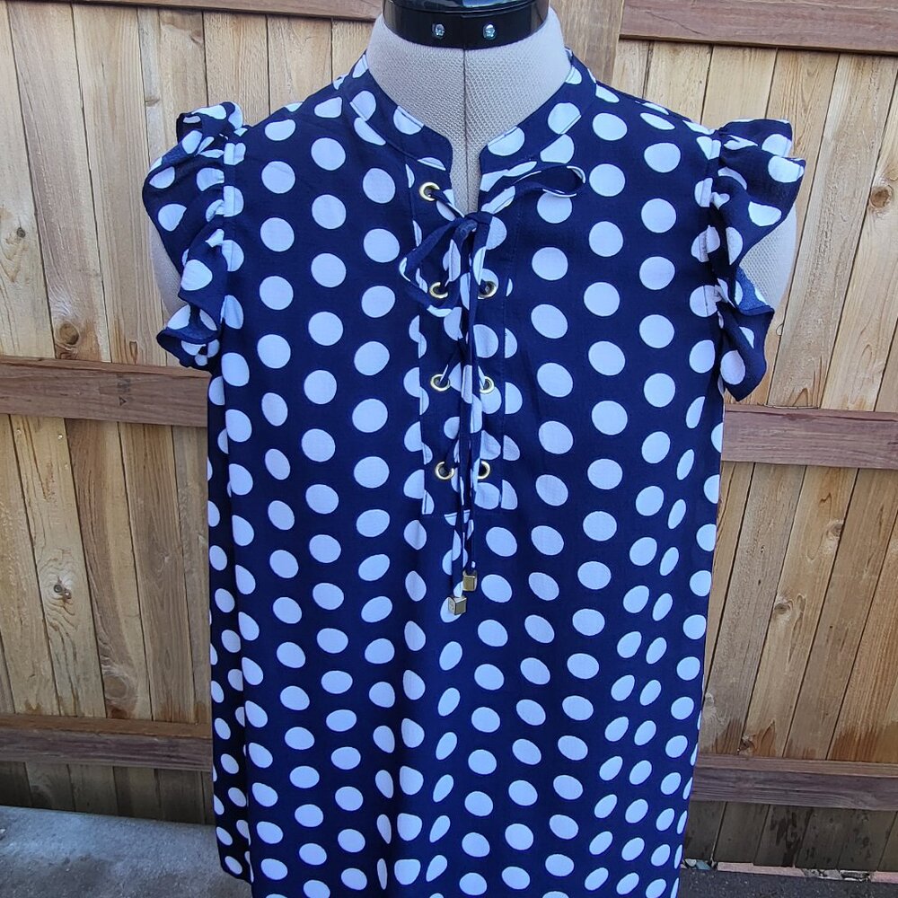 Michael Kors ruffe sleeve navy dot top Medium